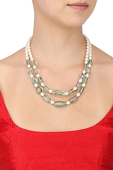 Florite and Pearl Double String Necklace