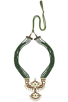 Gold Leafing Emerald and Kempstone 5 Strand Necklace
