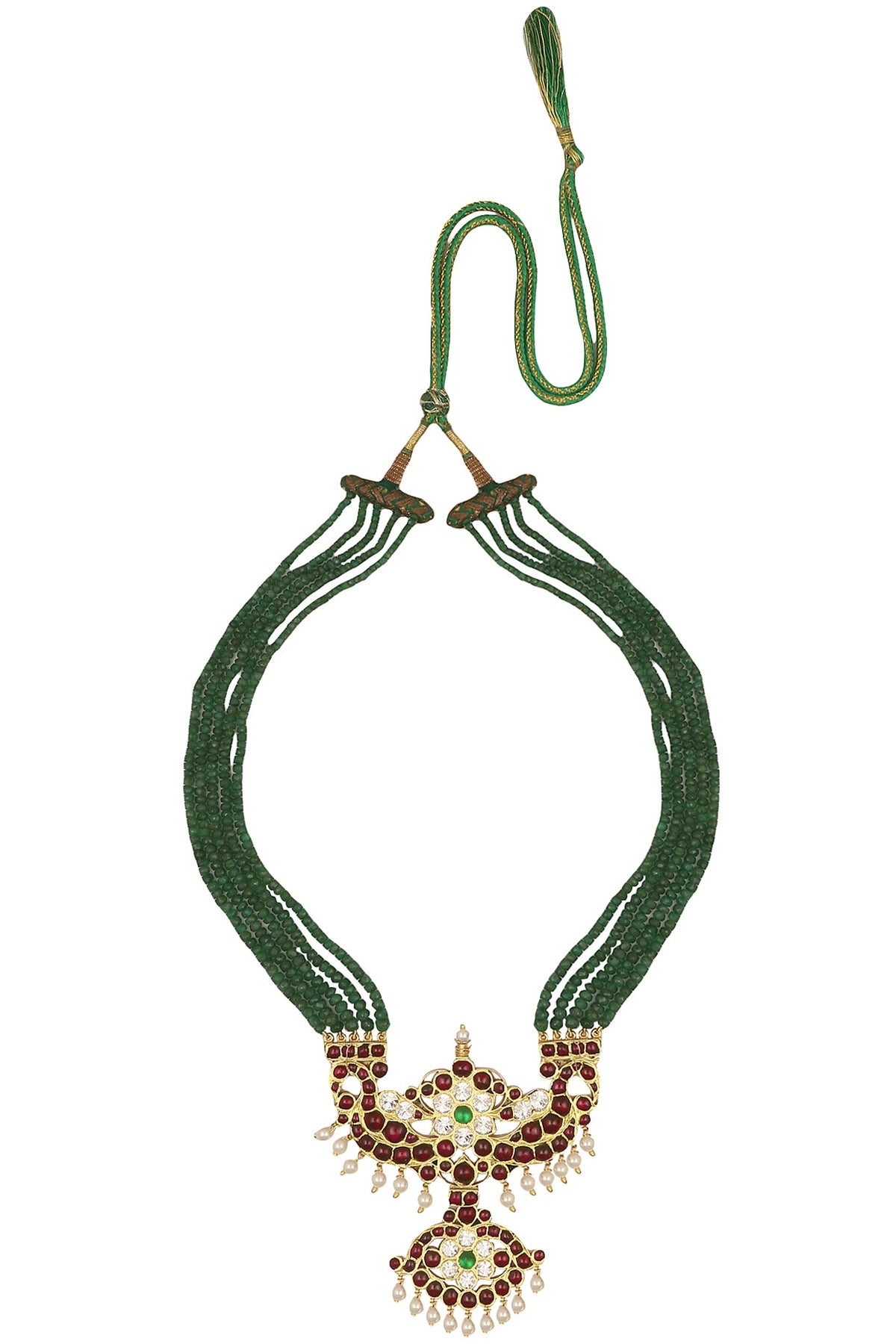 Gold Leafing Emerald and Kempstone 5 Strand Necklace