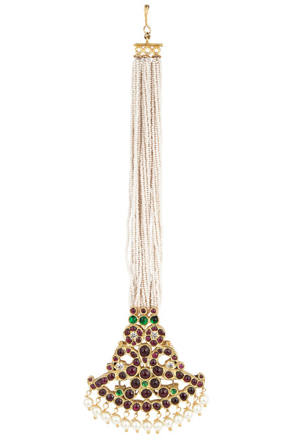 Gold Plated and Swan Motif Pendant Maangtikka