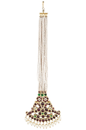 Gold Plated and Swan Motif Pendant Maangtikka