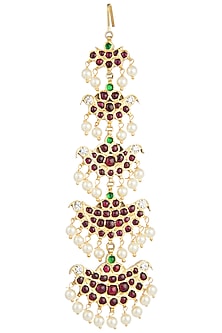 Gold Plated White Pearls Embellished Maangtikka