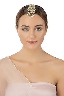 Gold Plated White Pearls Embellished Maangtikka