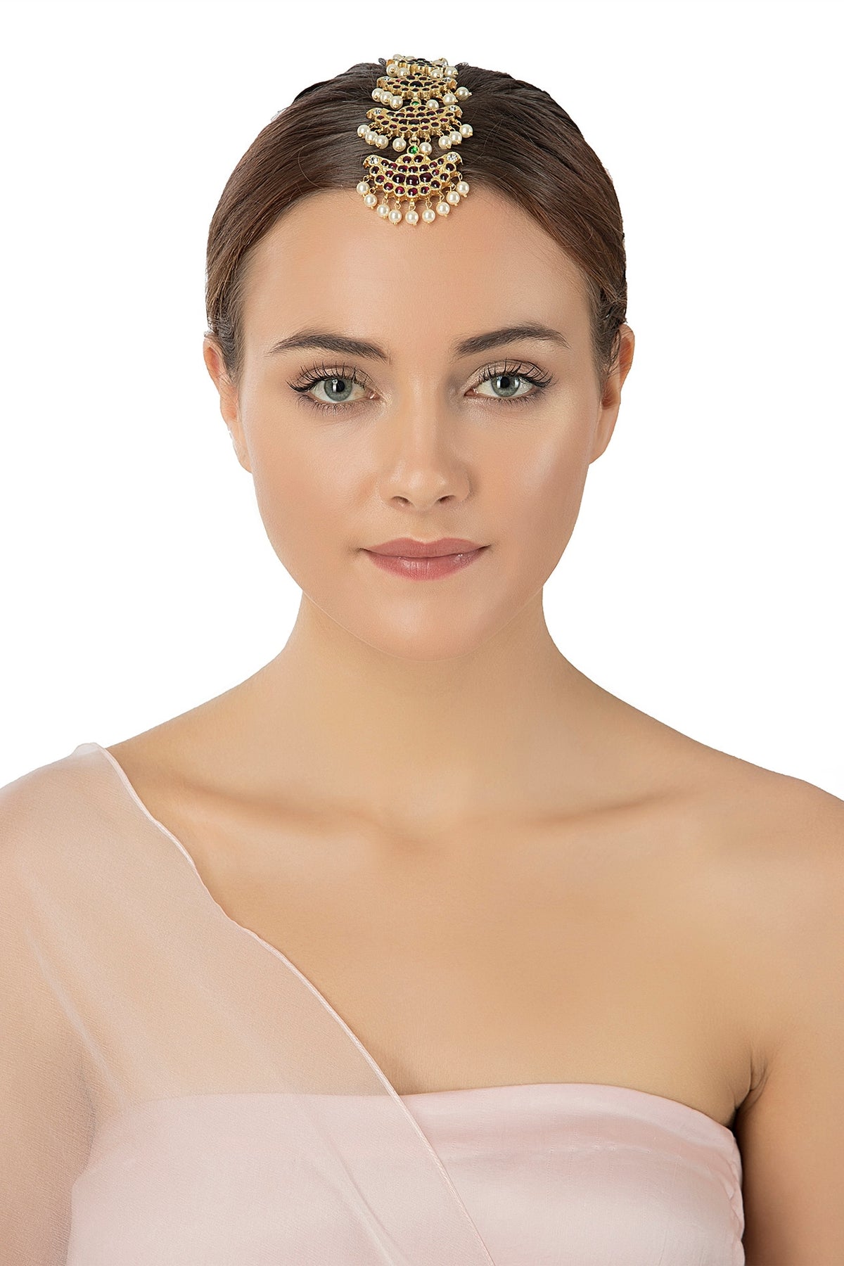 Gold Plated White Pearls Embellished Maangtikka