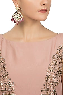 Gold Plated Multi Stones Embellished Earrings