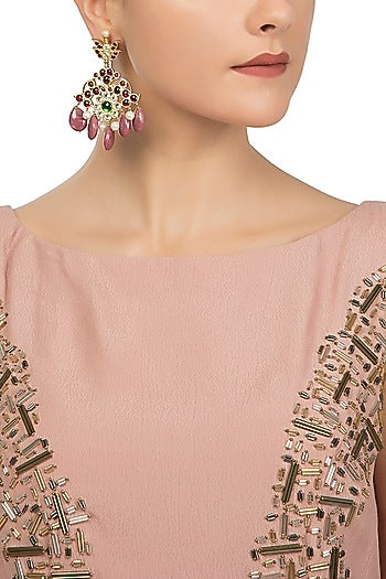 Gold Plated Multi Stones Embellished Earrings
