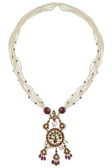 Gold Leafing Peacock Pendant Pearl Necklace