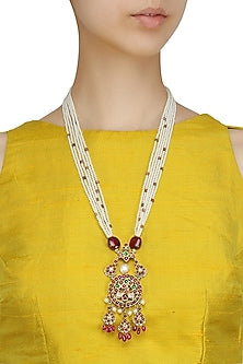 Gold Leafing Peacock Pendant Pearl Necklace