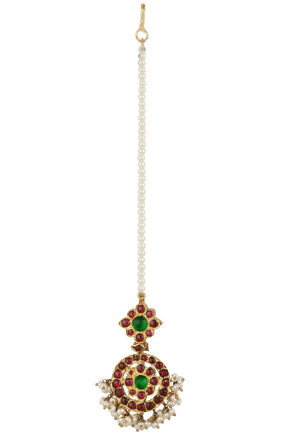 Gold Leafing Pearl Cluster and Kempstone Maang Tikka