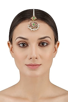 Gold Leafing Pearl Cluster and Kempstone Maang Tikka
