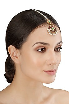 Gold Leafing Pearl Cluster and Kempstone Maang Tikka