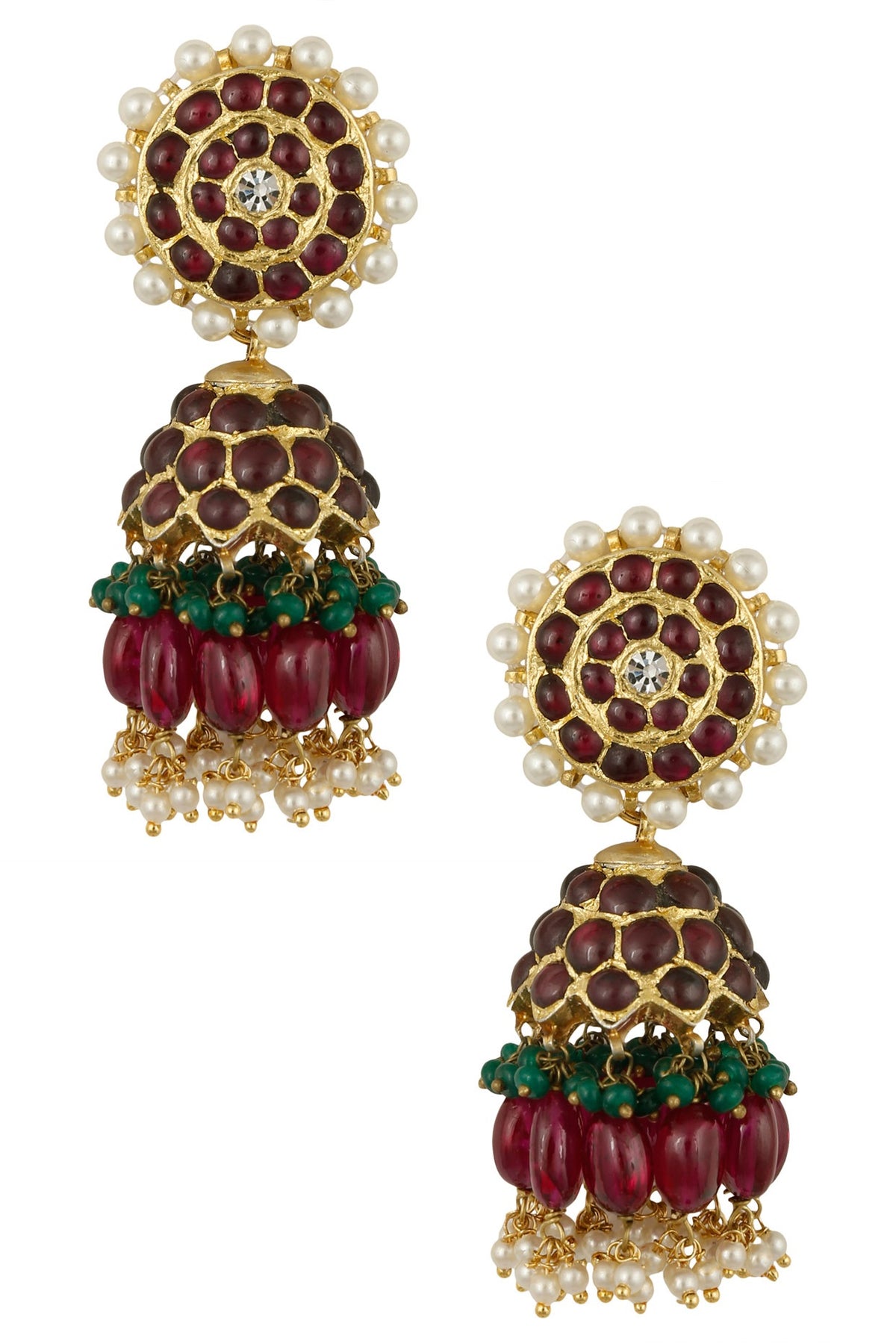 Gold Leafing Ruby Jhumki Earrings