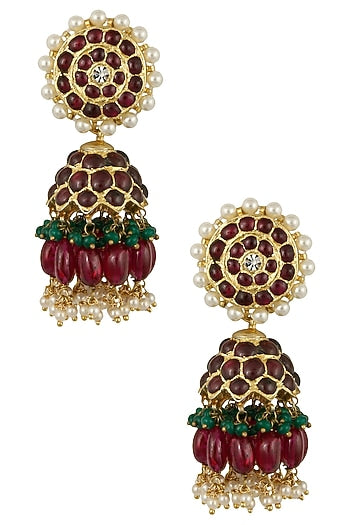 Gold Leafing Ruby Jhumki Earrings