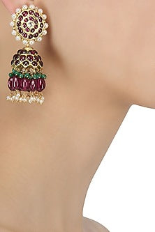 Gold Leafing Ruby Jhumki Earrings