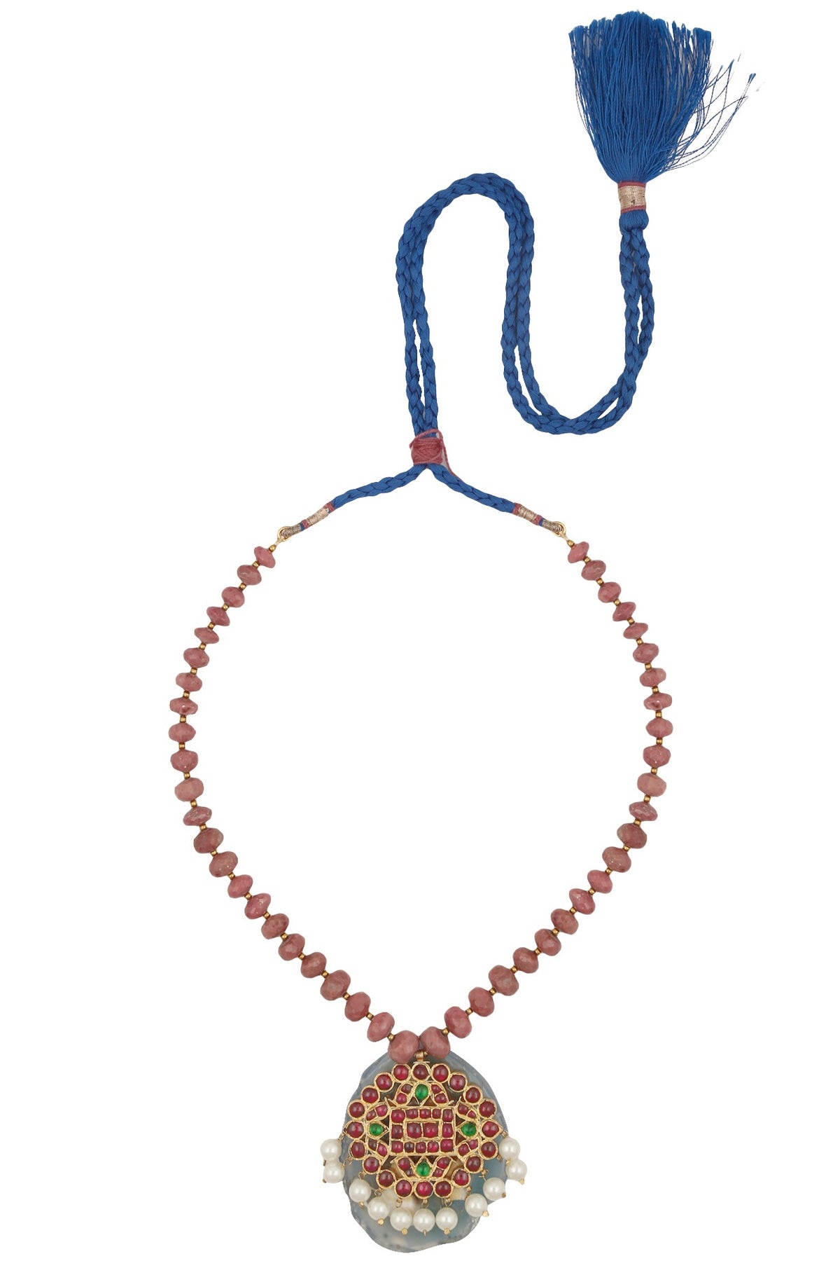 Gold Leafing Kempstone and Blue Quartz Necklace