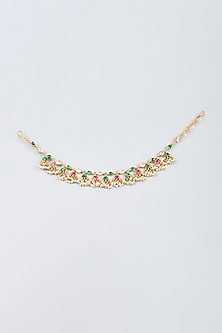 Gold Finish Red & Green Kundan Polki Anklets (Set of 2)