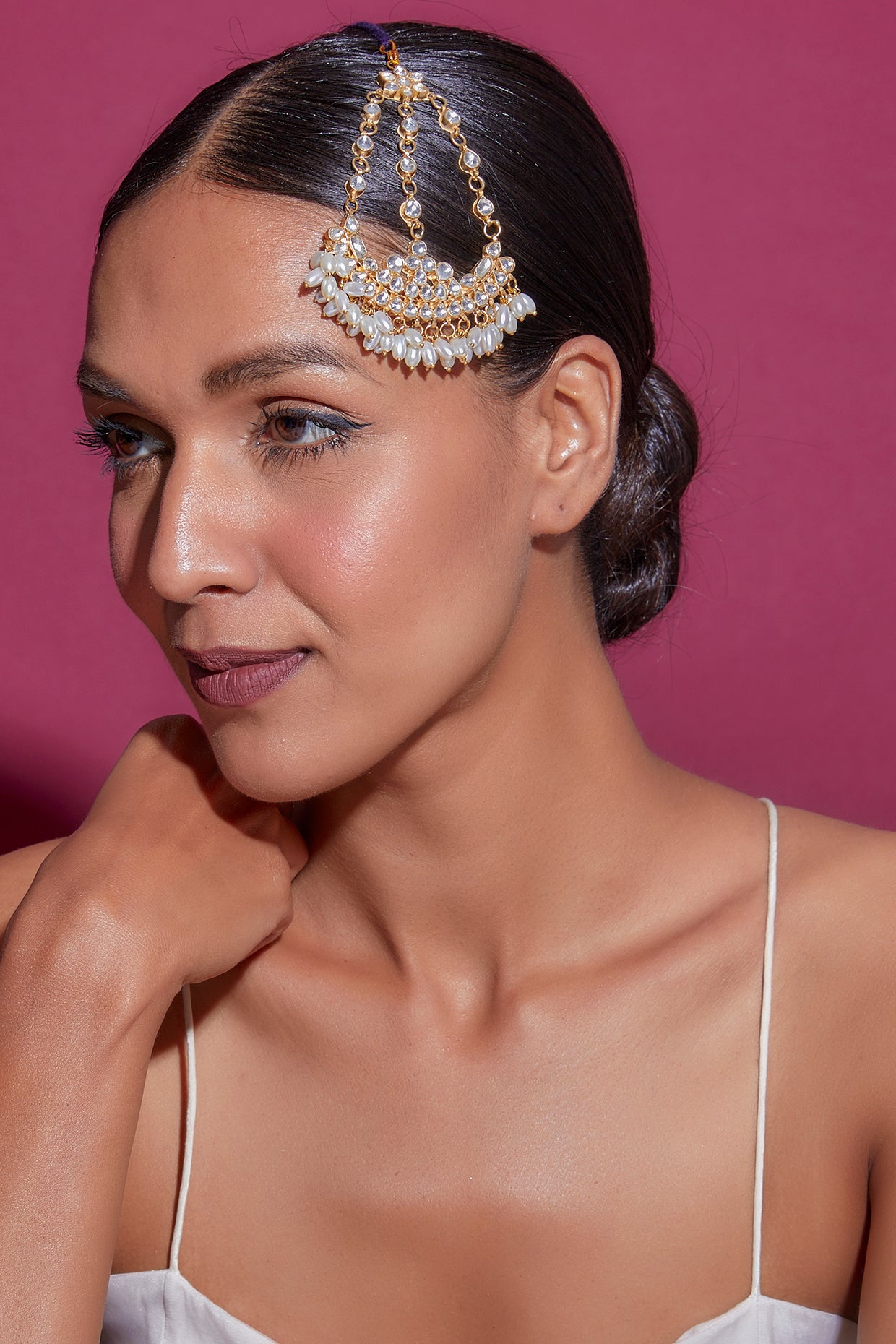 Gold Finish Kundan Polki & Rice Pearl Pasa