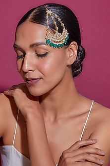 Gold Finish Kundan Polki & Green Drop Pasa