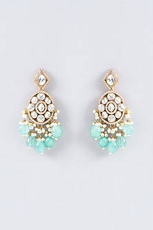 Gold Finish Kundan Polki Dangler Earrings