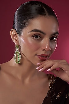 Gold Finish Green Kundan Polki Dangler Earrings