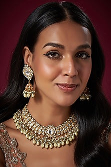 Gold Finish Kundan Polki Necklace Set