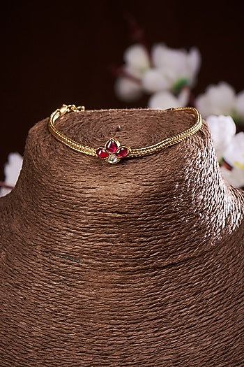 Gold Finish Floral Bracelet In Sterling Silver