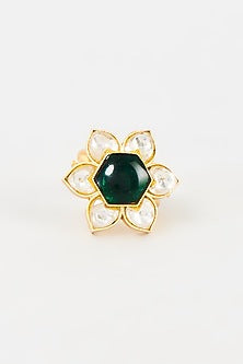 Gold Finish Green Stone Ring In Sterling Silver