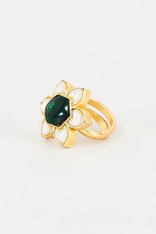 Gold Finish Green Stone Ring In Sterling Silver