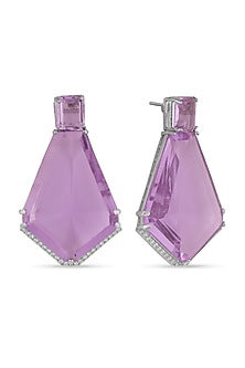 White Finish Purple Stone Stud Earrings
