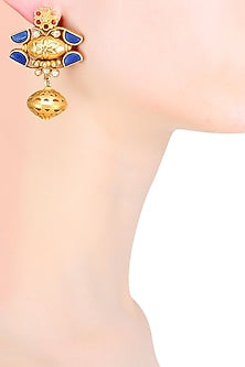 Gold Plated Lapis Lazuli And Pearl Cabochons Earrings