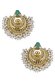Gold Plated Pearls Fringed Traditional Chandbali Earrings
