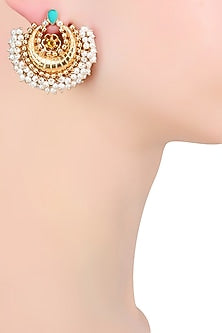 Gold Plated Pearls Fringed Traditional Chandbali Earrings