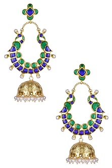 Gold Plated Green And Blue Translucent Stones Peacock Earrings