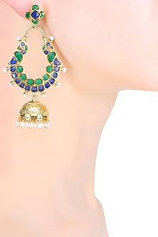 Gold Plated Green And Blue Translucent Stones Peacock Earrings