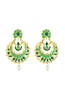 Gold Plated Jade Stone Chandbali Earrings In Sterling Silver