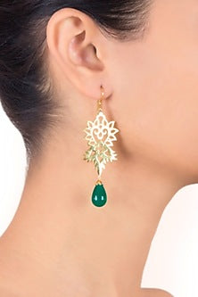 Gold Plated Green Onyx Stone Dangler Earrings In Sterling Silver