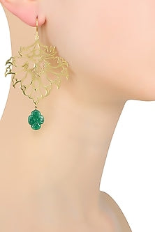 Gold Plated Flower and Leaf Design Earrings
