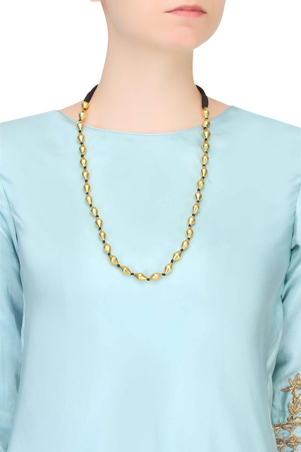 Gold Plated Single Strand Dholki Beads Necklace