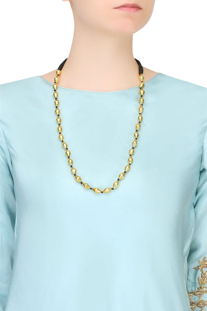 Gold Plated Single Strand Dholki Beads Necklace