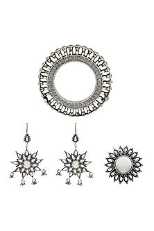 White Finish Kada With Earrings & Ring In Sterling Silver