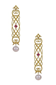 Gold Plated Byzantine Motif Elongated Earrings