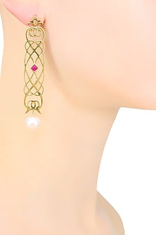 Gold Plated Byzantine Motif Elongated Earrings