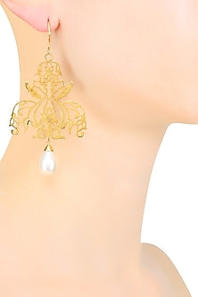 Gold Plated Floral Design Large Earrings