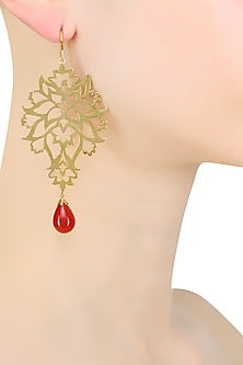 Gold Plated Flower and Leaf Pattern Byzantine Motifs Earrings