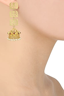 Gold Plated Floral Filigree Jhumki Earrings