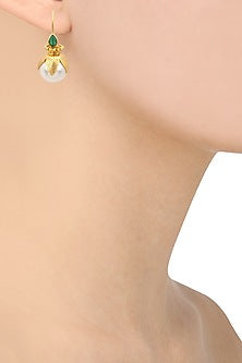 Gold Plated Green Onyn and Pearl Drop Earrings