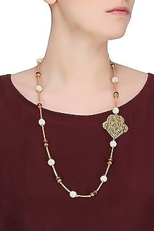 Gold Plated Indian Motif "Kairi" Or Paisley Filigree Pendant Necklace