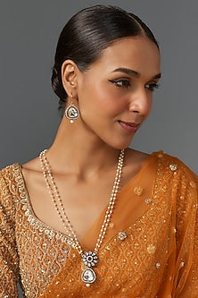 Gold Finish Kundan Polki & Pearl Pendant Mala Set