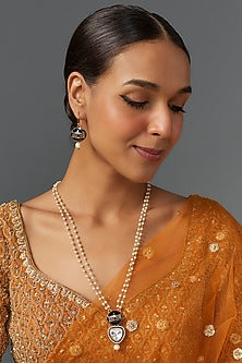 Gold Finish Kundan Polki & Pearl Pendant Mala Set