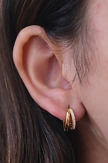 Gold Finish Zircon Hoop Earrings In Sterling Silver